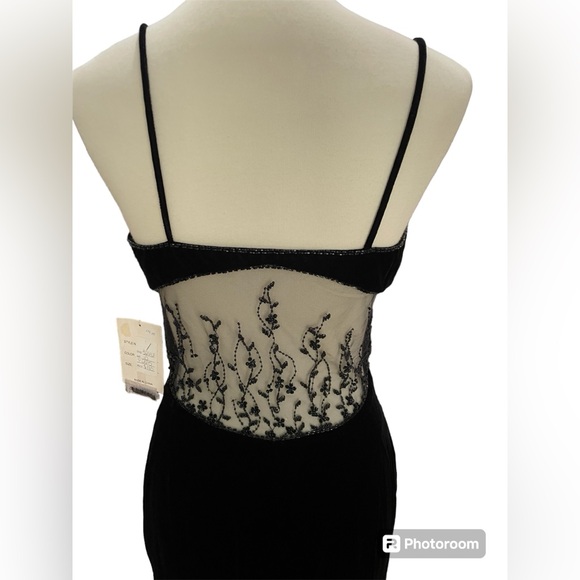 NWT Precious Formals Size 10 Black Velvet Gown with Sheer mid and back and beads - Picture 5 of 15